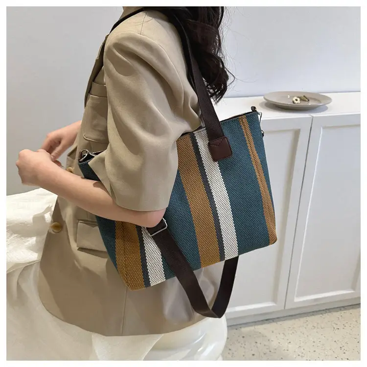Women Striped Canvas Commuter Bag 2024 New — feature 27
