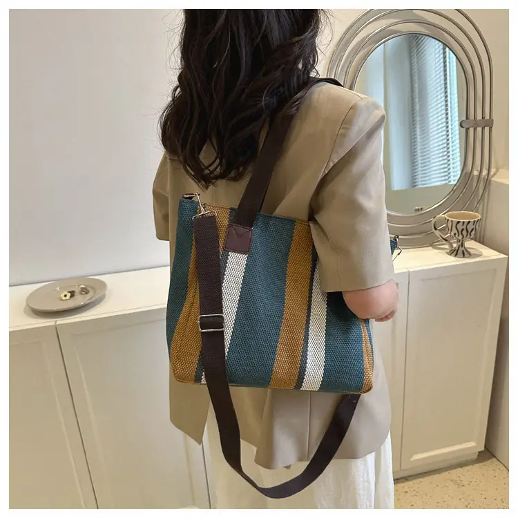Women Striped Canvas Commuter Bag 2024 New — feature 28