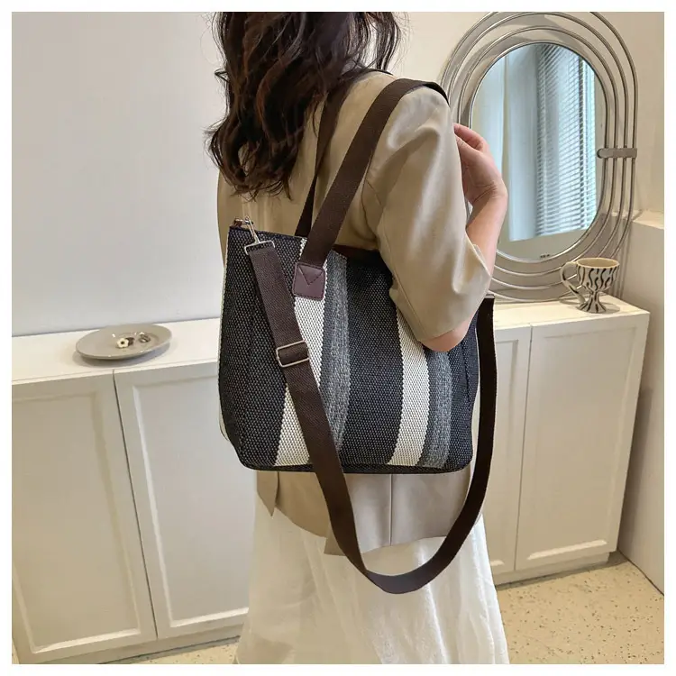 Women Striped Canvas Commuter Bag 2024 New — feature 29