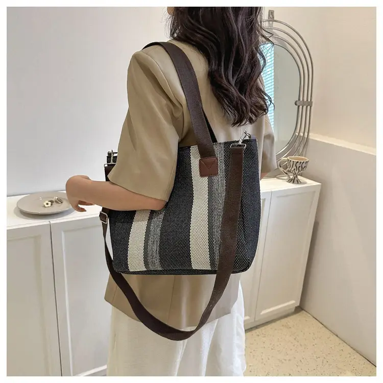 Women Striped Canvas Commuter Bag 2024 New — feature 30