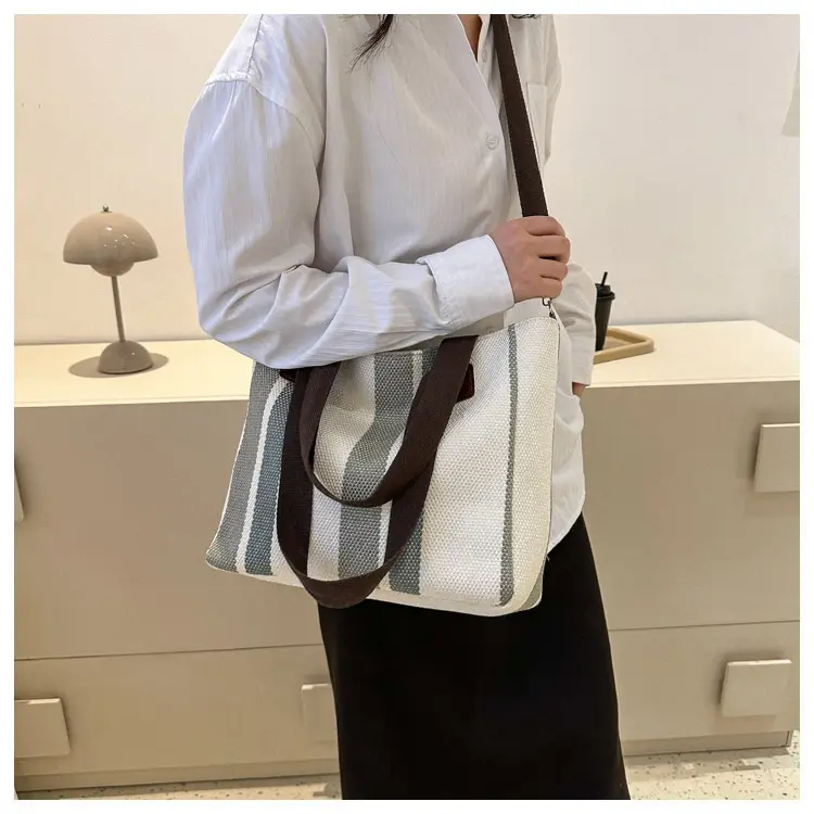 Women Striped Canvas Commuter Bag 2024 New — feature 31