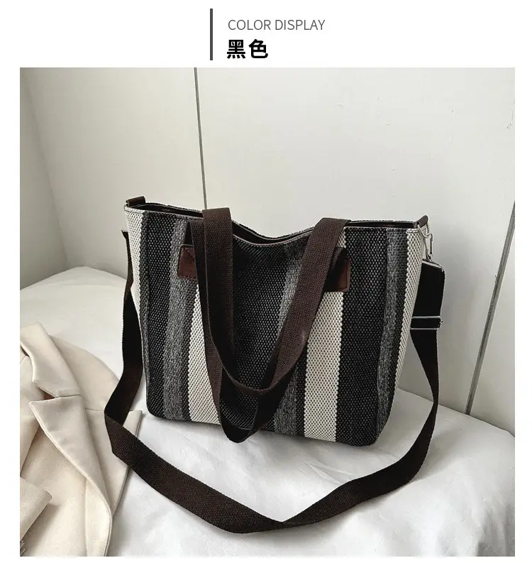 Women Striped Canvas Commuter Bag 2024 New — feature 34