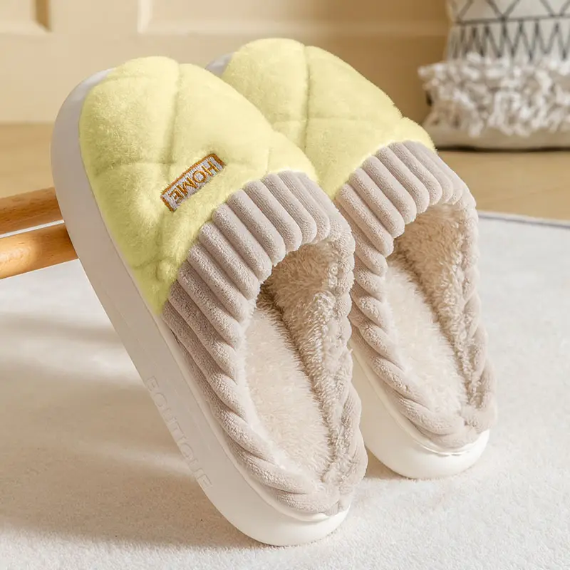 Cotton slippers men's winter new indoor home non-slip thick bottom fleece-lined thickened warm cotton shoes for lovers women wholesale