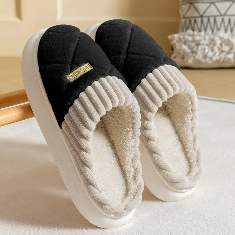 Cotton slippers men's winter new indoor home non-slip thick bottom fleece-lined thickened warm cotton shoes for lovers women wholesale