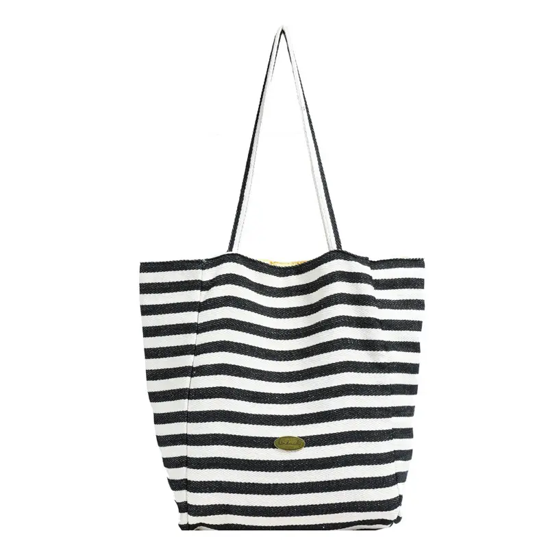 Striped Canvas Shoulder Bag 2024 New Korean Style - Image 8