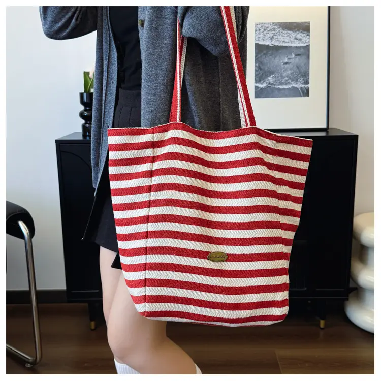 Striped Canvas Shoulder Bag 2024 New Korean Style — feature 13