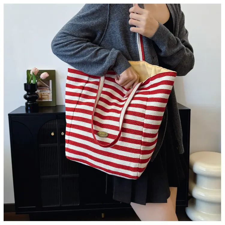 Striped Canvas Shoulder Bag 2024 New Korean Style — feature 14