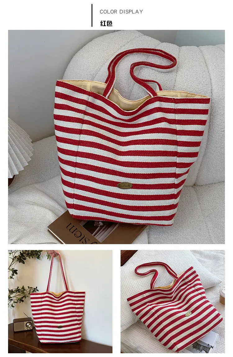 Striped Canvas Shoulder Bag 2024 New Korean Style — feature 16