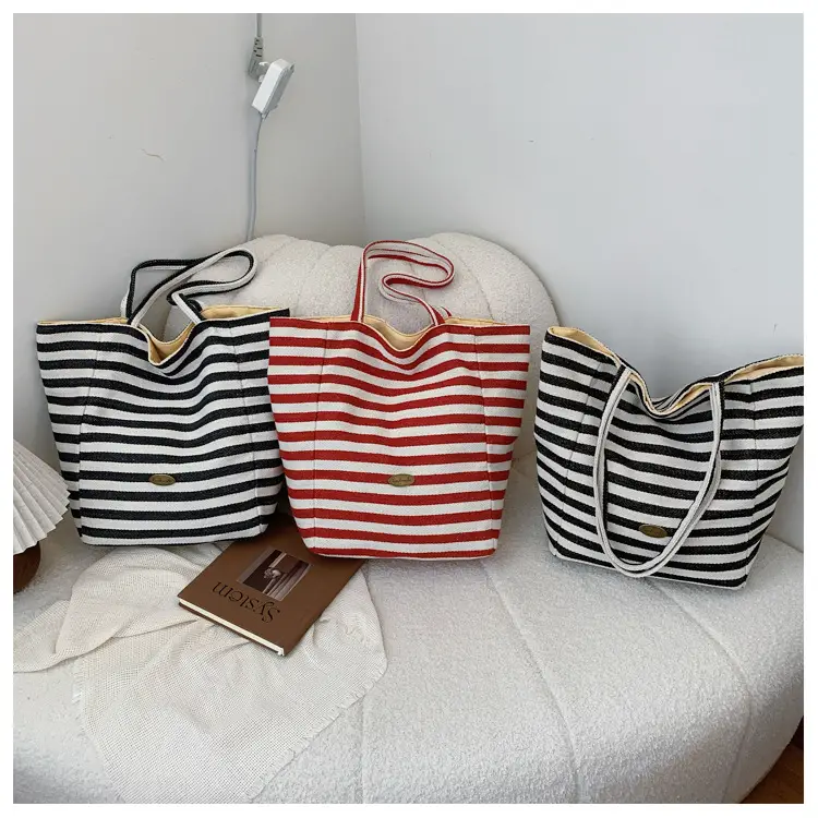 Striped Canvas Shoulder Bag 2024 New Korean Style — feature 18