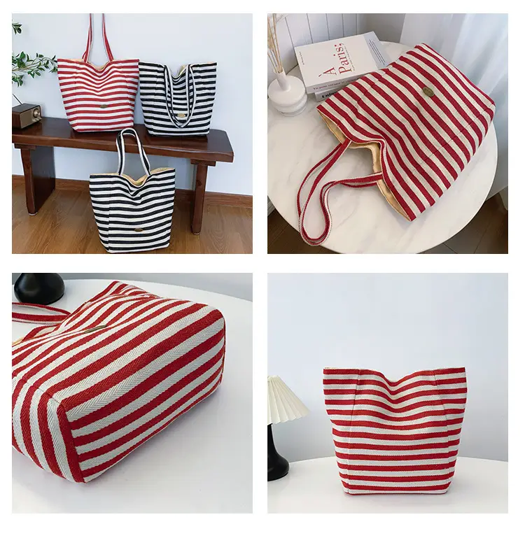 Striped Canvas Shoulder Bag 2024 New Korean Style — feature 8
