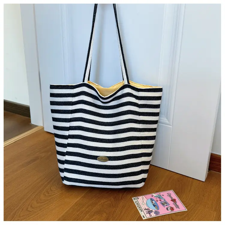 Striped Canvas Shoulder Bag 2024 New Korean Style - Image 2