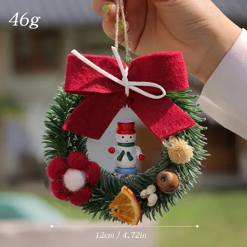 Christmas Wreath Rattan Hanging Decor with Snowman, Santa, and Deer - Image 3