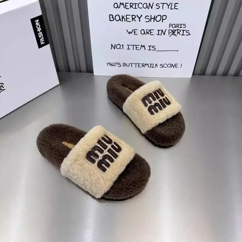 High-End Trendy Brand Thick-Soled Furry Slippers for Women 2025 New Style m Color-Blocked Suede Slip-On Slippers for Autumn and Winter Wear Cotton Slippers - Image 6