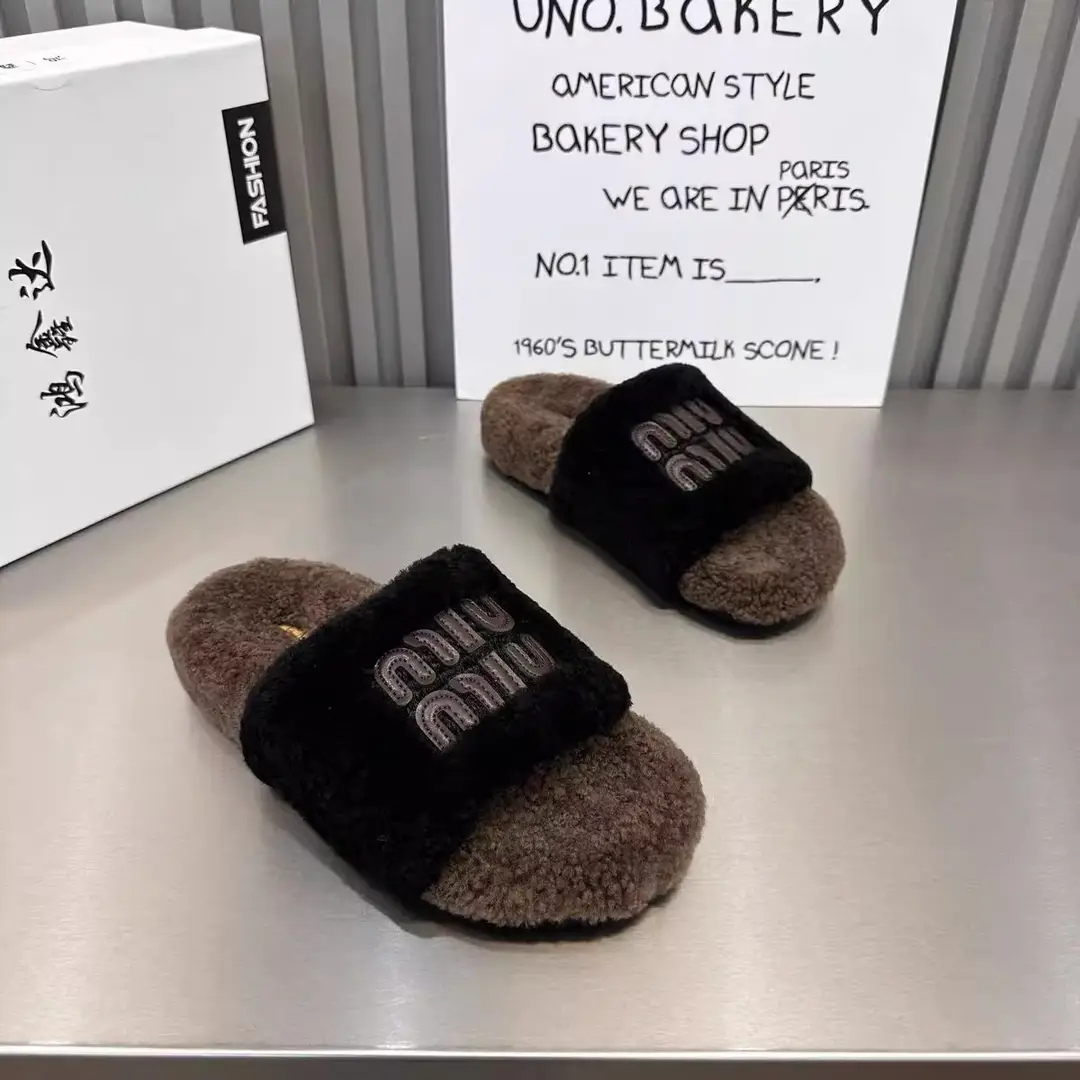 High-End Trendy Brand Thick-Soled Furry Slippers for Women 2025 New Style m Color-Blocked Suede Slip-On Slippers for Autumn and Winter Wear Cotton Slippers - Image 7