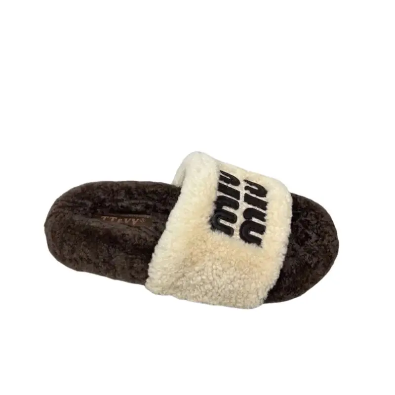 High-End Trendy Brand Thick-Soled Furry Slippers for Women 2025 New Style m Color-Blocked Suede Slip-On Slippers for Autumn and Winter Wear Cotton Slippers - Image 8