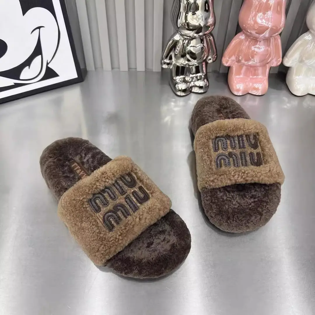High-End Trendy Brand Thick-Soled Furry Slippers for Women 2025 New Style m Color-Blocked Suede Slip-On Slippers for Autumn and Winter Wear Cotton Slippers — feature 10