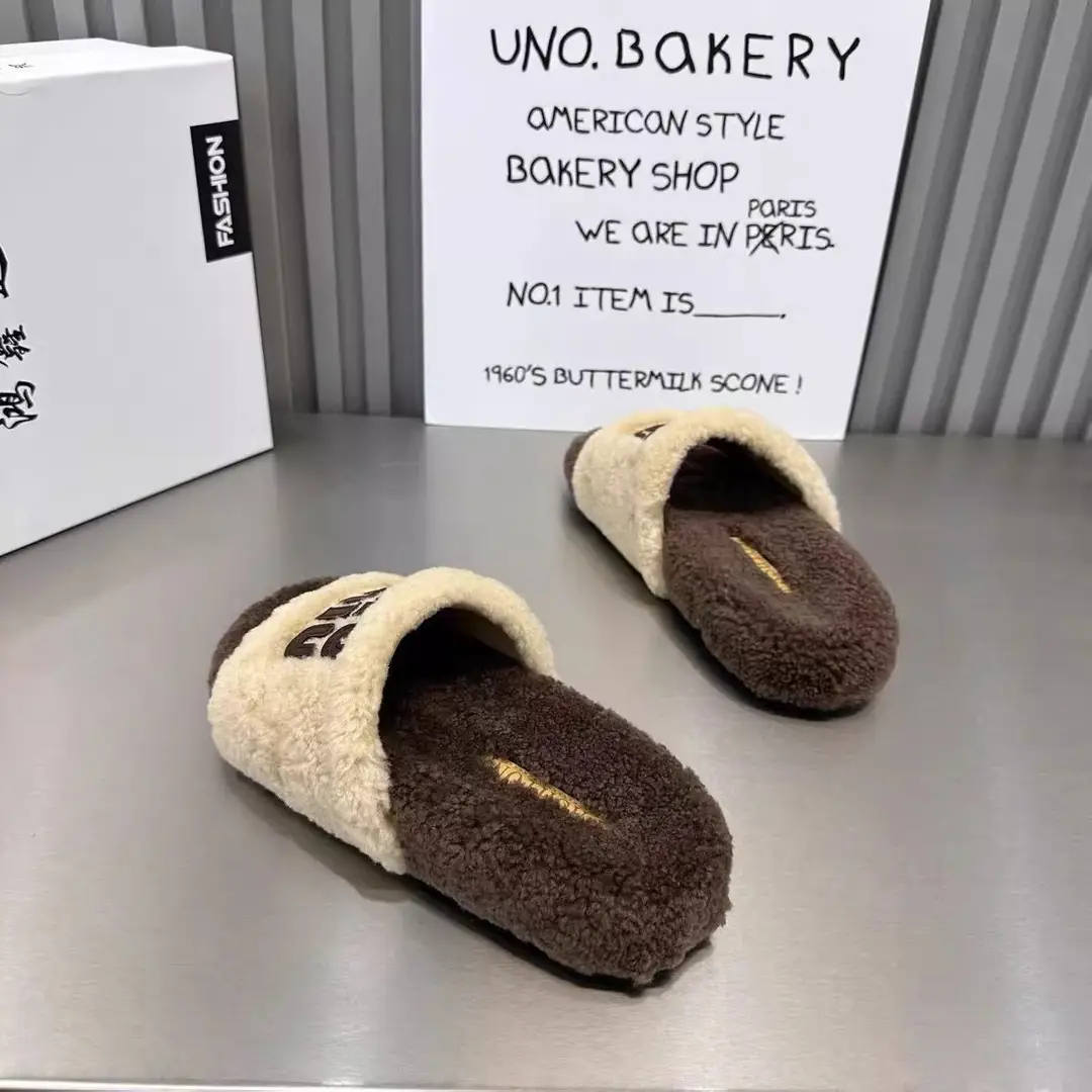 High-End Trendy Brand Thick-Soled Furry Slippers for Women 2025 New Style m Color-Blocked Suede Slip-On Slippers for Autumn and Winter Wear Cotton Slippers — feature 11