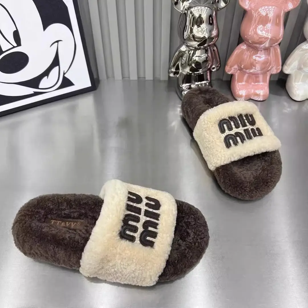 High-End Trendy Brand Thick-Soled Furry Slippers for Women 2025 New Style m Color-Blocked Suede Slip-On Slippers for Autumn and Winter Wear Cotton Slippers — feature 13