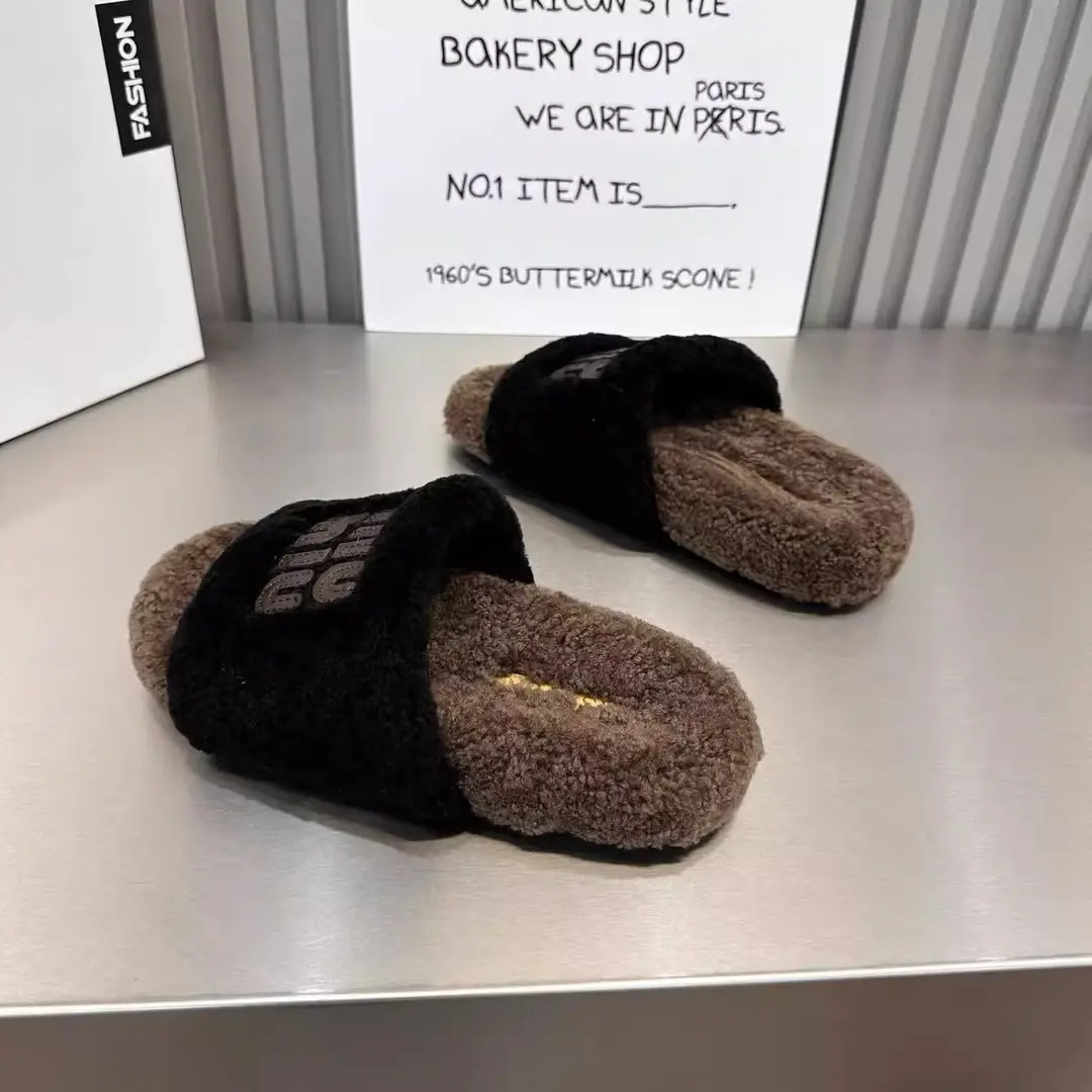 High-End Trendy Brand Thick-Soled Furry Slippers for Women 2025 New Style m Color-Blocked Suede Slip-On Slippers for Autumn and Winter Wear Cotton Slippers — feature 14