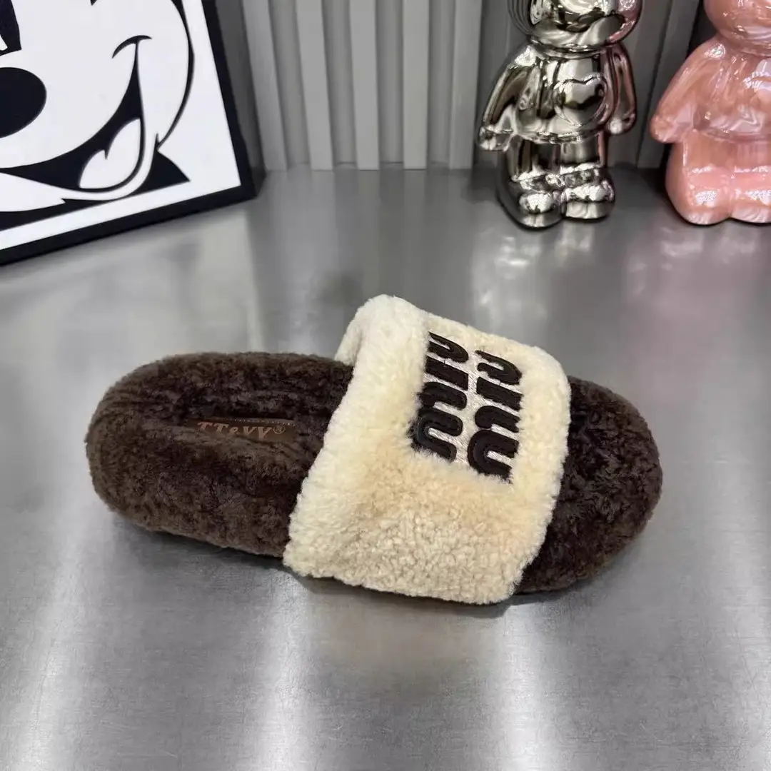 High-End Trendy Brand Thick-Soled Furry Slippers for Women 2025 New Style m Color-Blocked Suede Slip-On Slippers for Autumn and Winter Wear Cotton Slippers — feature 15