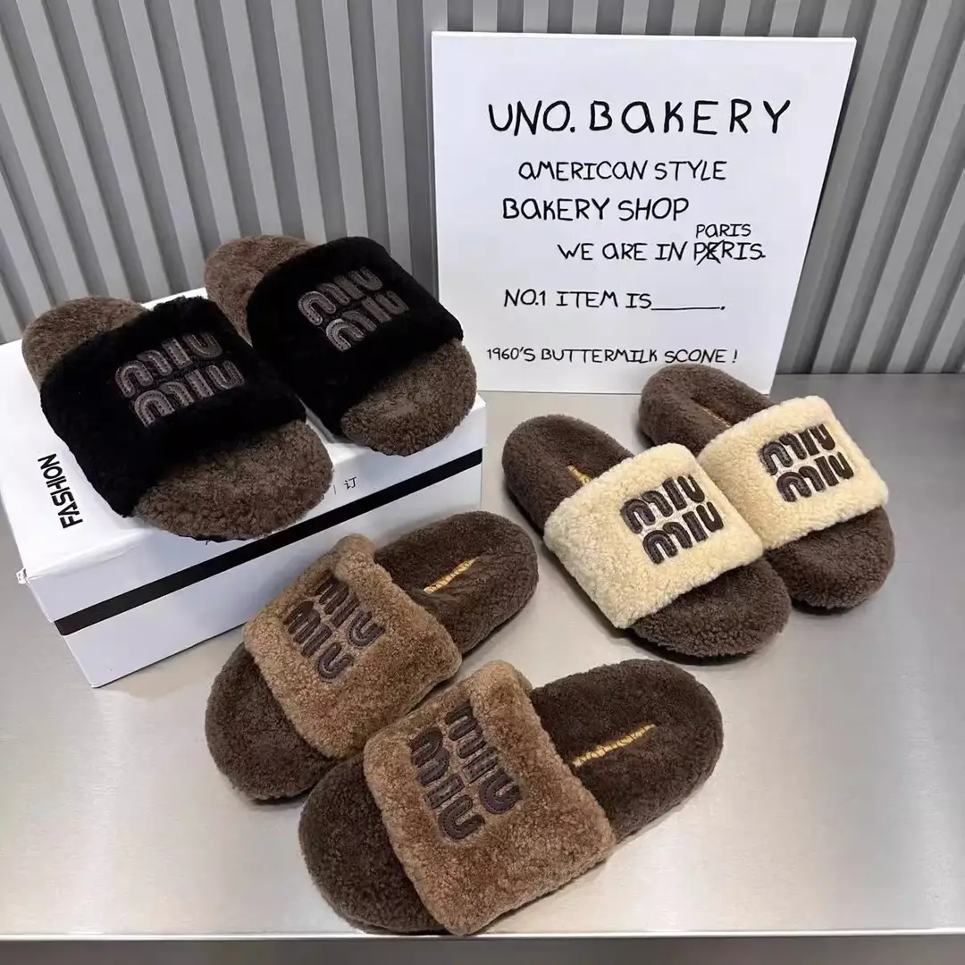 High-End Trendy Brand Thick-Soled Furry Slippers for Women 2025 New Style m Color-Blocked Suede Slip-On Slippers for Autumn and Winter Wear Cotton Slippers — feature 2