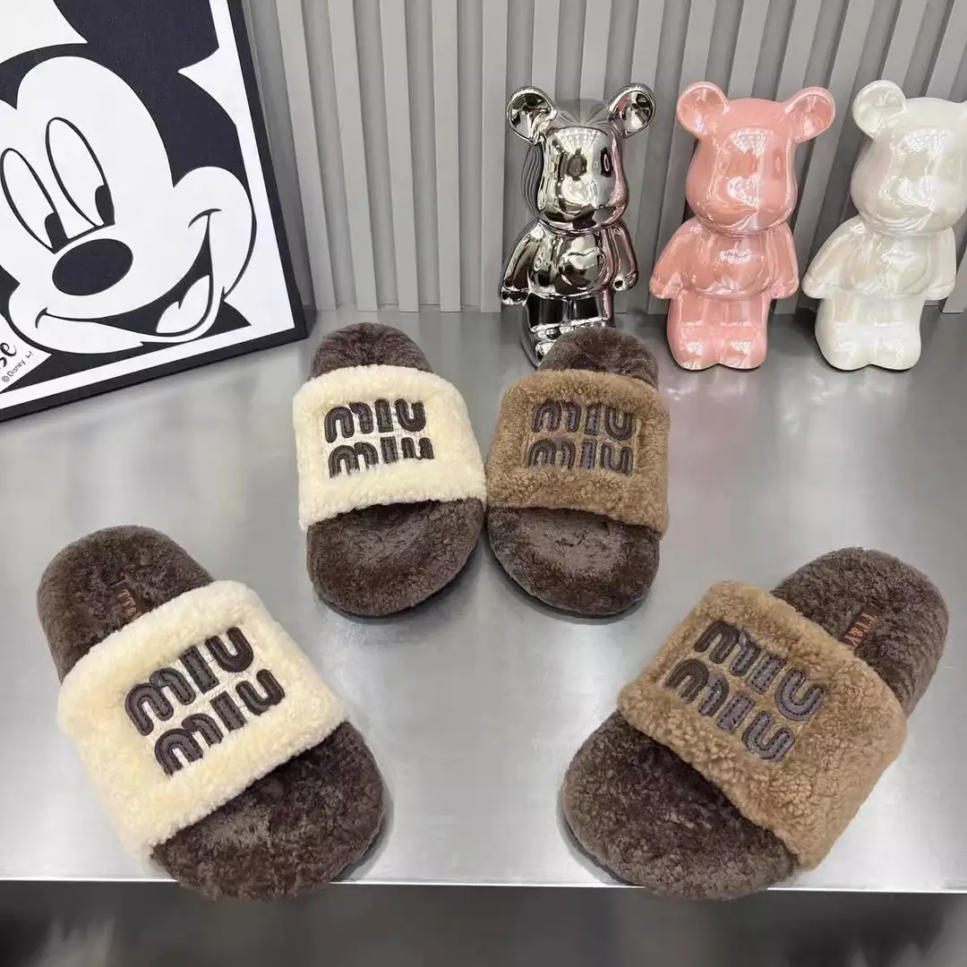 High-End Trendy Brand Thick-Soled Furry Slippers for Women 2025 New Style m Color-Blocked Suede Slip-On Slippers for Autumn and Winter Wear Cotton Slippers — feature 3