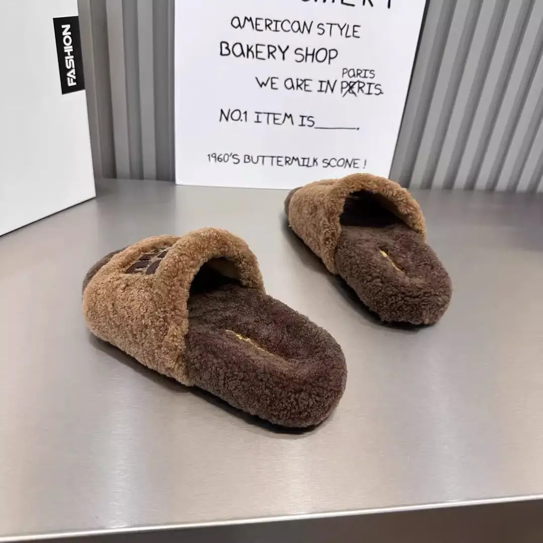 High-End Trendy Brand Thick-Soled Furry Slippers for Women 2025 New Style m Color-Blocked Suede Slip-On Slippers for Autumn and Winter Wear Cotton Slippers — feature 5
