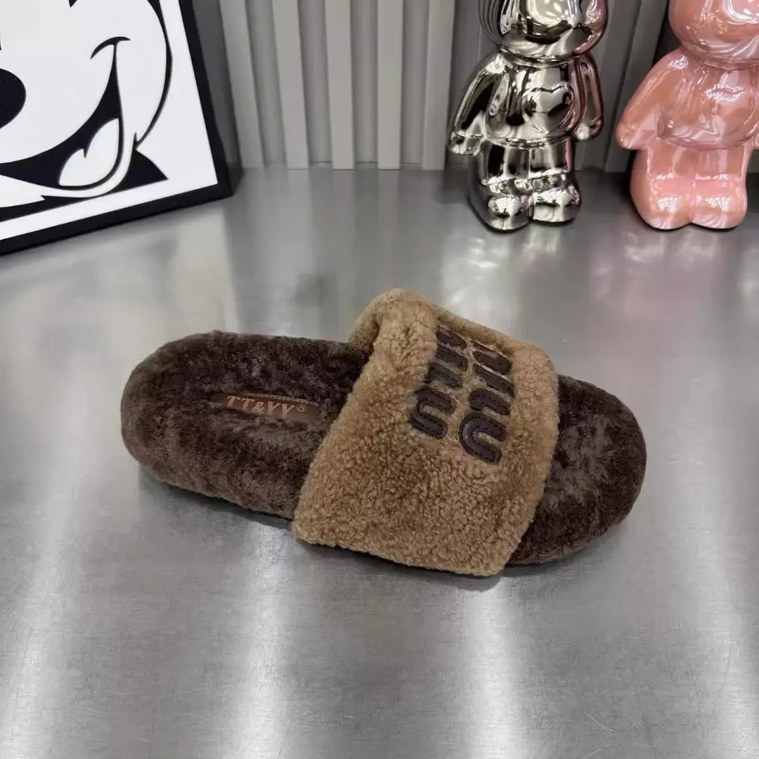 High-End Trendy Brand Thick-Soled Furry Slippers for Women 2025 New Style m Color-Blocked Suede Slip-On Slippers for Autumn and Winter Wear Cotton Slippers — feature 6