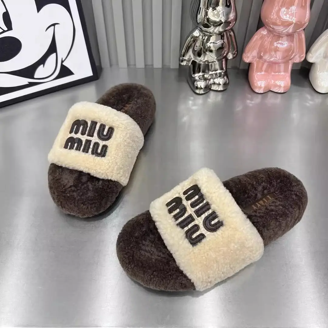 High-End Trendy Brand Thick-Soled Furry Slippers for Women 2025 New Style m Color-Blocked Suede Slip-On Slippers for Autumn and Winter Wear Cotton Slippers — feature 7