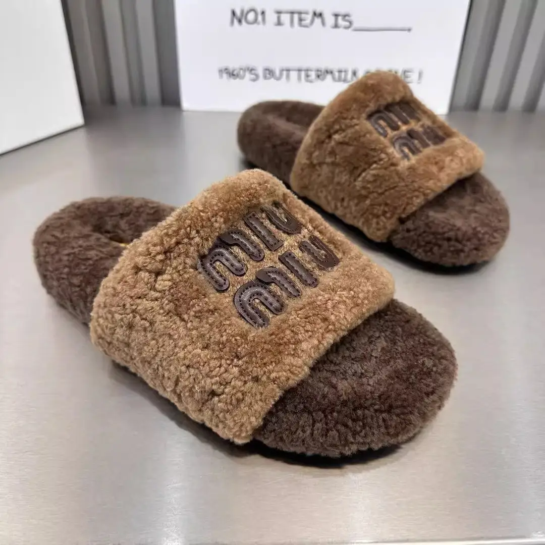 High-End Trendy Brand Thick-Soled Furry Slippers for Women 2025 New Style m Color-Blocked Suede Slip-On Slippers for Autumn and Winter Wear Cotton Slippers — feature 8