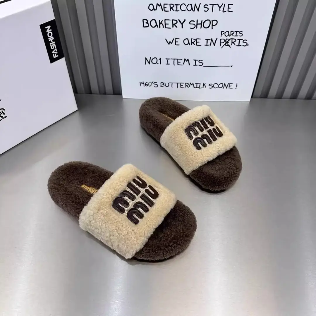 High-End Trendy Brand Thick-Soled Furry Slippers for Women 2025 New Style m Color-Blocked Suede Slip-On Slippers for Autumn and Winter Wear Cotton Slippers - Image 3