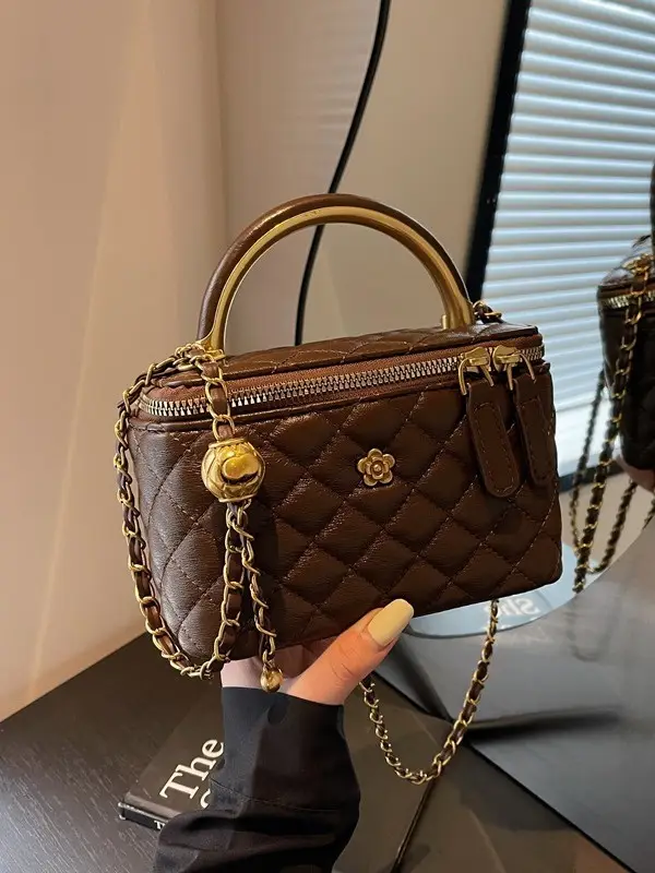 Quilted Chain Handbag Maroon Women Shoulder Bag - Image 5
