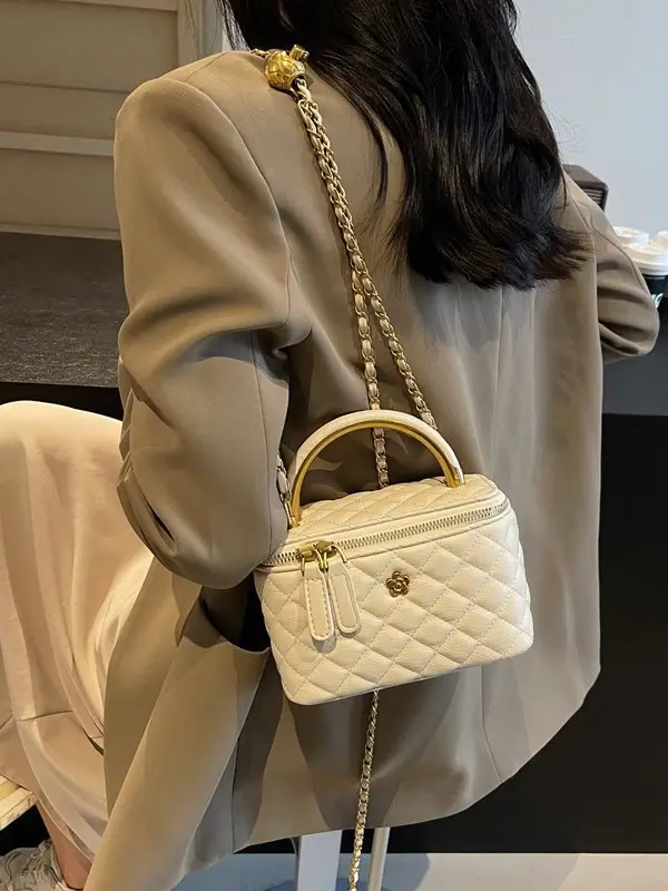 Quilted Chain Handbag Maroon Women Shoulder Bag - Image 6