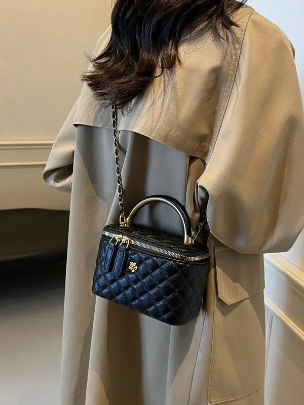 Quilted Chain Handbag Maroon Women Shoulder Bag - Image 8