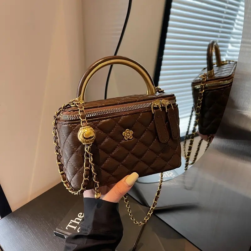 Quilted Chain Handbag Maroon Women Shoulder Bag - Image 2