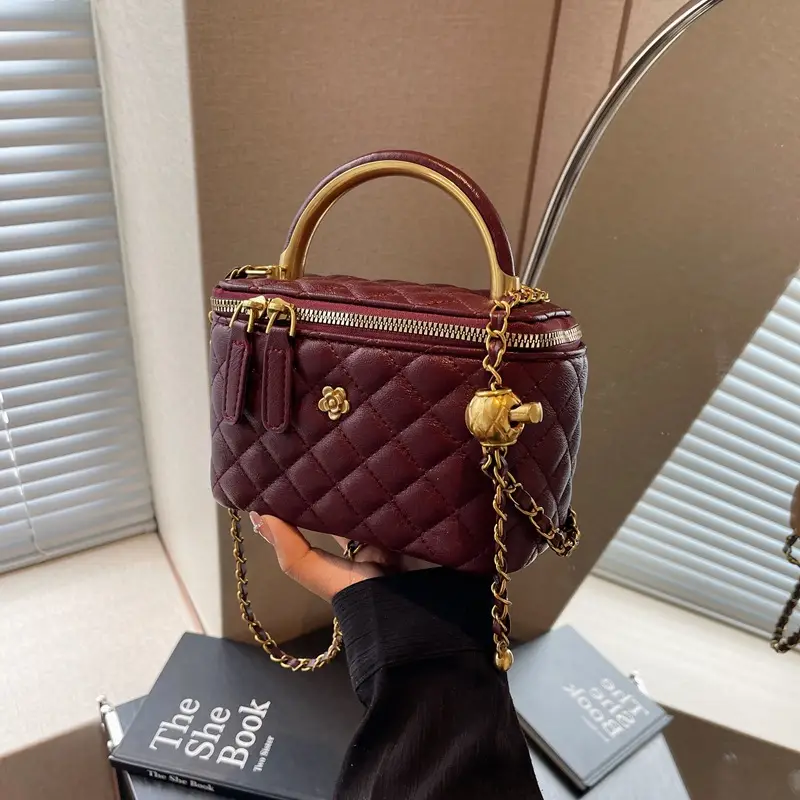 Quilted Chain Handbag Maroon Women Shoulder Bag - Image 4