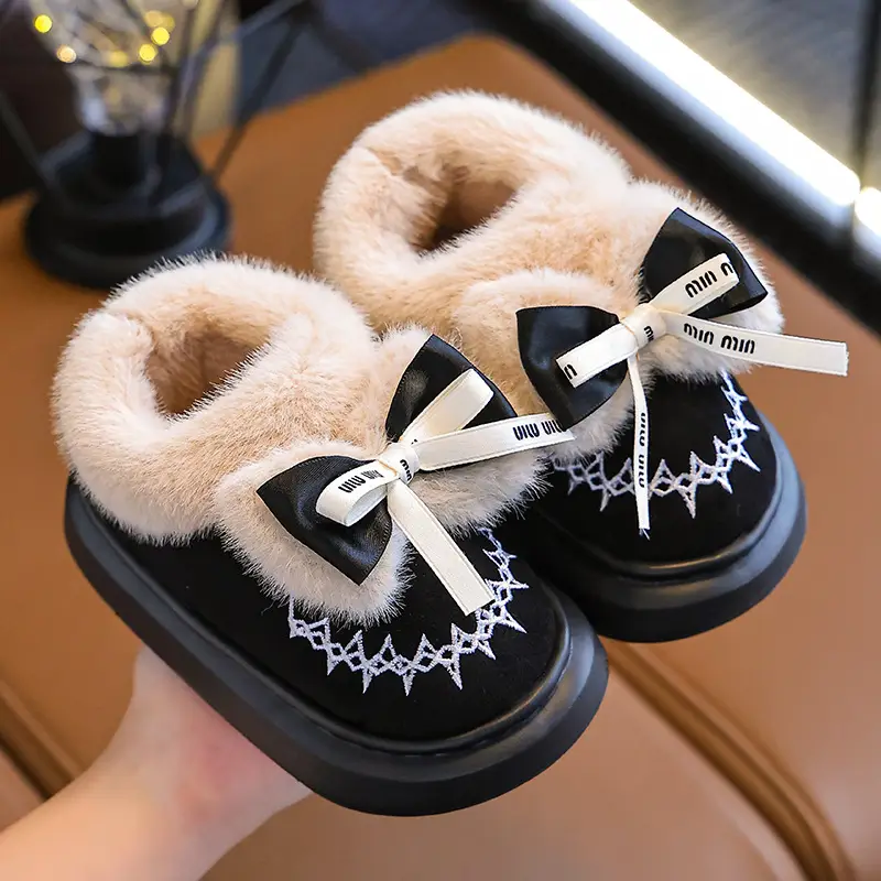 2024 New Children's Cotton Shoes Winter Feeling Dung Indoor and Outdoor Thickened Warm Mid-Big Children's Baby Cotton Slippers