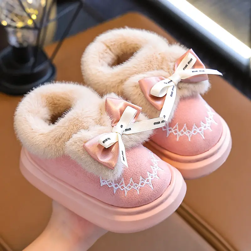 2024 New Children's Cotton Shoes Winter Feeling Dung Indoor and Outdoor Thickened Warm Mid-Big Children's Baby Cotton Slippers