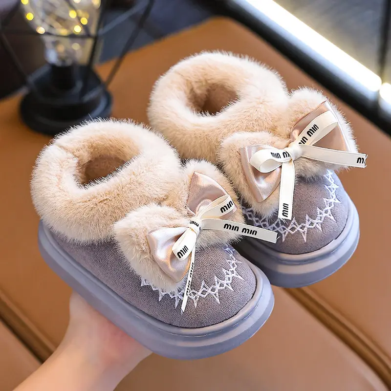 2024 New Children's Cotton Shoes Winter Feeling Dung Indoor and Outdoor Thickened Warm Mid-Big Children's Baby Cotton Slippers