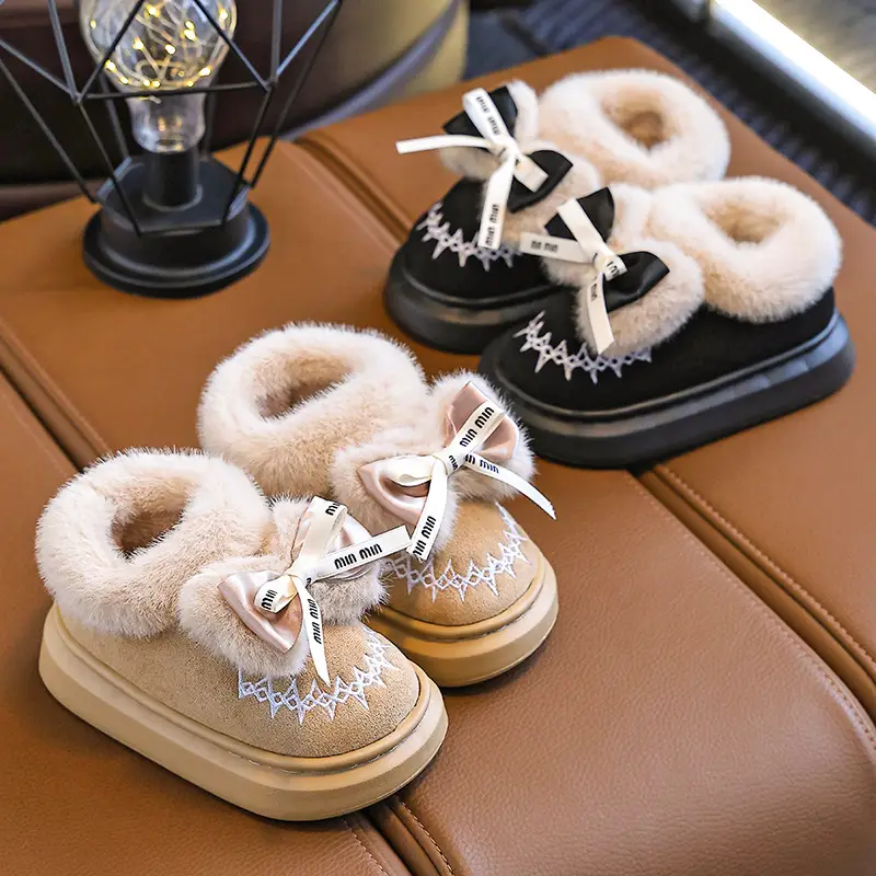 2024 New Children's Cotton Shoes Winter Feeling Dung Indoor and Outdoor Thickened Warm Mid-Big Children's Baby Cotton Slippers