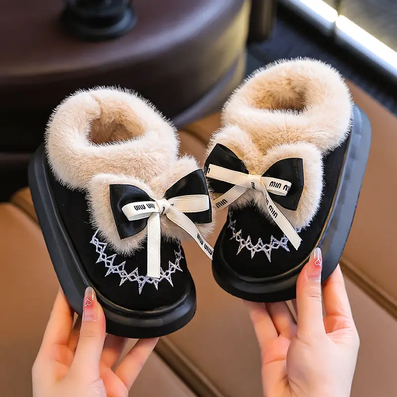 2024 New Children's Cotton Shoes Winter Feeling Dung Indoor and Outdoor Thickened Warm Mid-Big Children's Baby Cotton Slippers