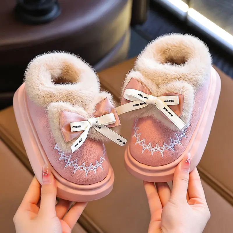 2024 New Children's Cotton Shoes Winter Feeling Dung Indoor and Outdoor Thickened Warm Mid-Big Children's Baby Cotton Slippers