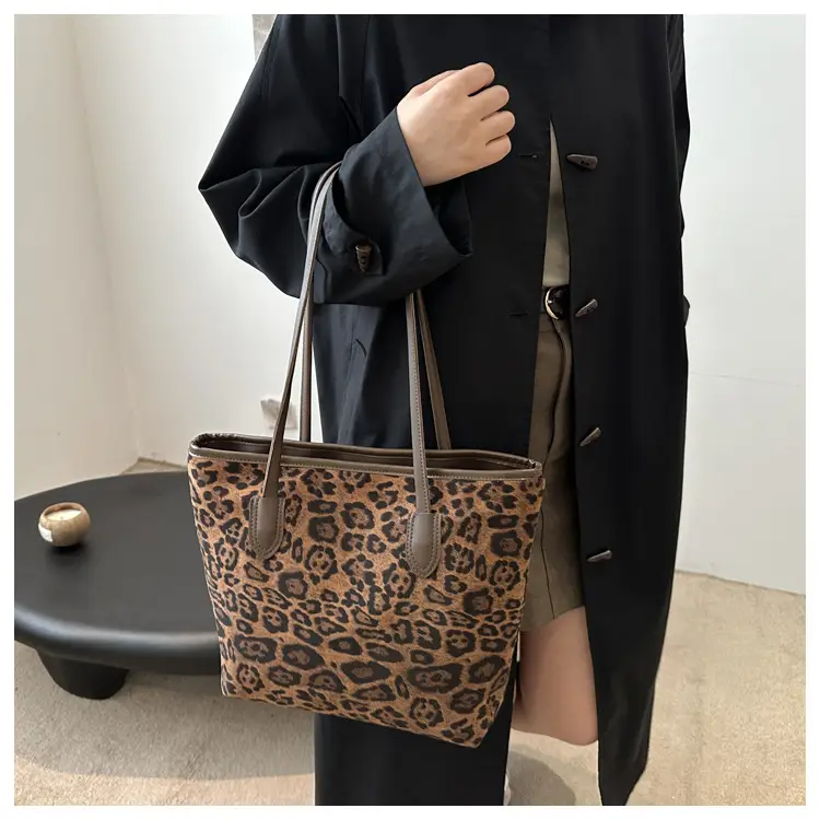 Women Leopard Print Shoulder Bag 2024 Autumn Winter Fashion Tote - Image 5