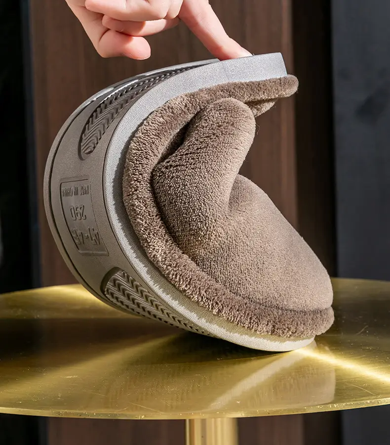 Men's plus size Cotton Slippers Home Autumn and Winter Indoor Household Wooden Floor Thickened fleece-lined Plush Slippers for Men in Winter — feature 8