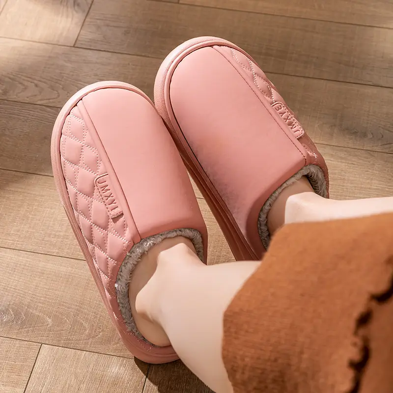 Home cotton slippers waterproof stain-resistant non-slip autumn and winter fleece-lined thickened warm leather cotton slippers for the elderly winter wear - Image 6