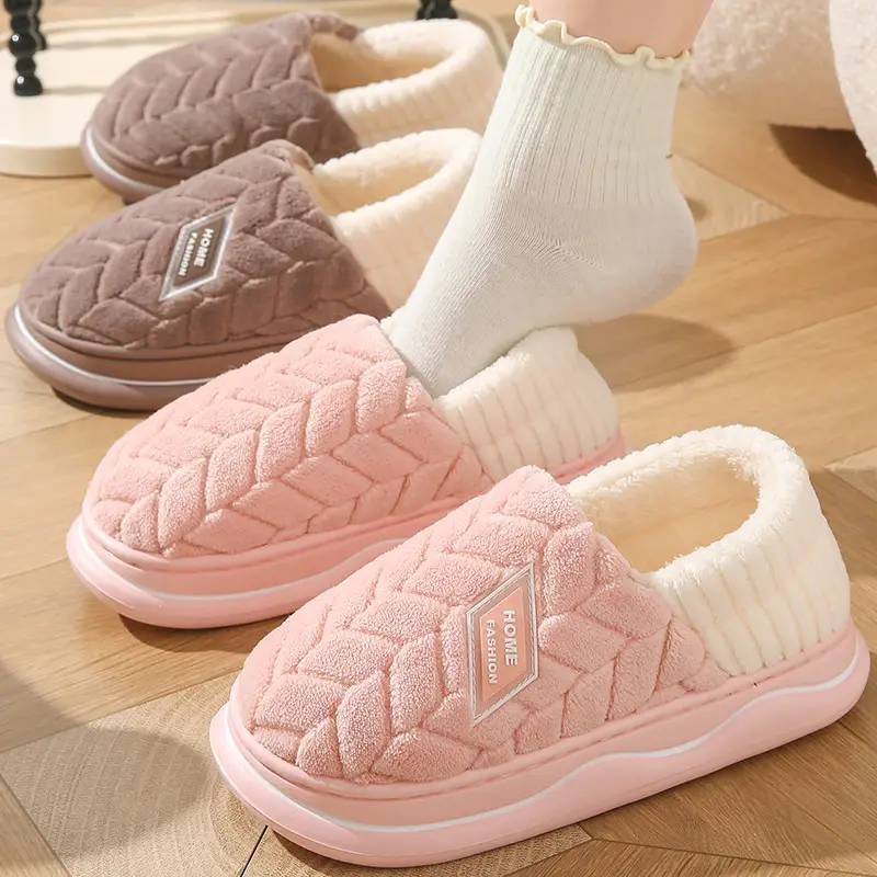Cotton Winter Slippers Women Pink Warm Non-slip - Image 5