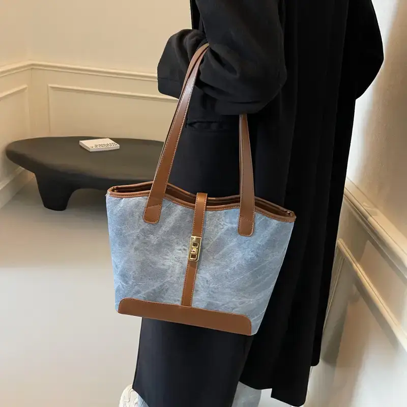2024 French Retro Contrast Tote Bag Shoulder Crossbody - Image 5