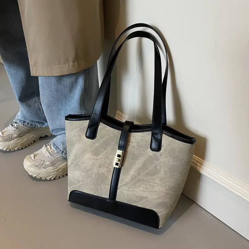 2024 French Retro Contrast Tote Bag Shoulder Crossbody - Image 6