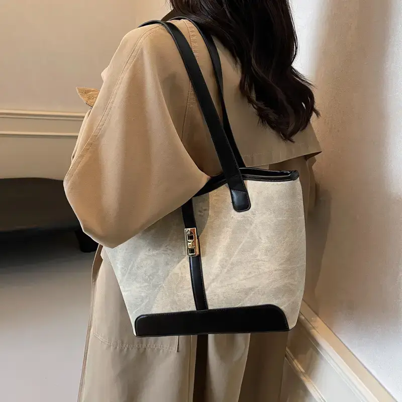 2024 French Retro Contrast Tote Bag Shoulder Crossbody - Image 7
