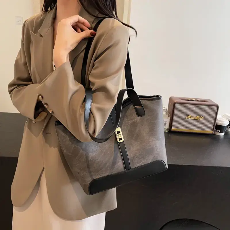 2024 French Retro Contrast Tote Bag Shoulder Crossbody - Image 8